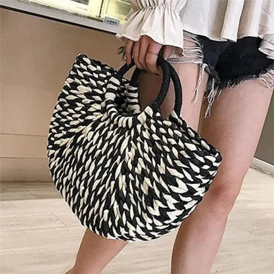 Bolso de paja trenzada medio redondo Elehant para mujer