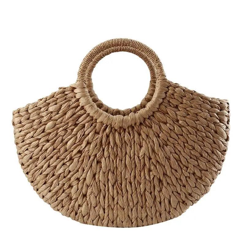 Elehant Women's Woven Wicker Straw Half Round Bag