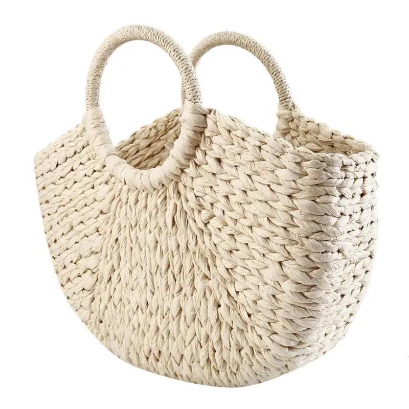 Elehant Women's Woven Wicker Straw Half Round Bag