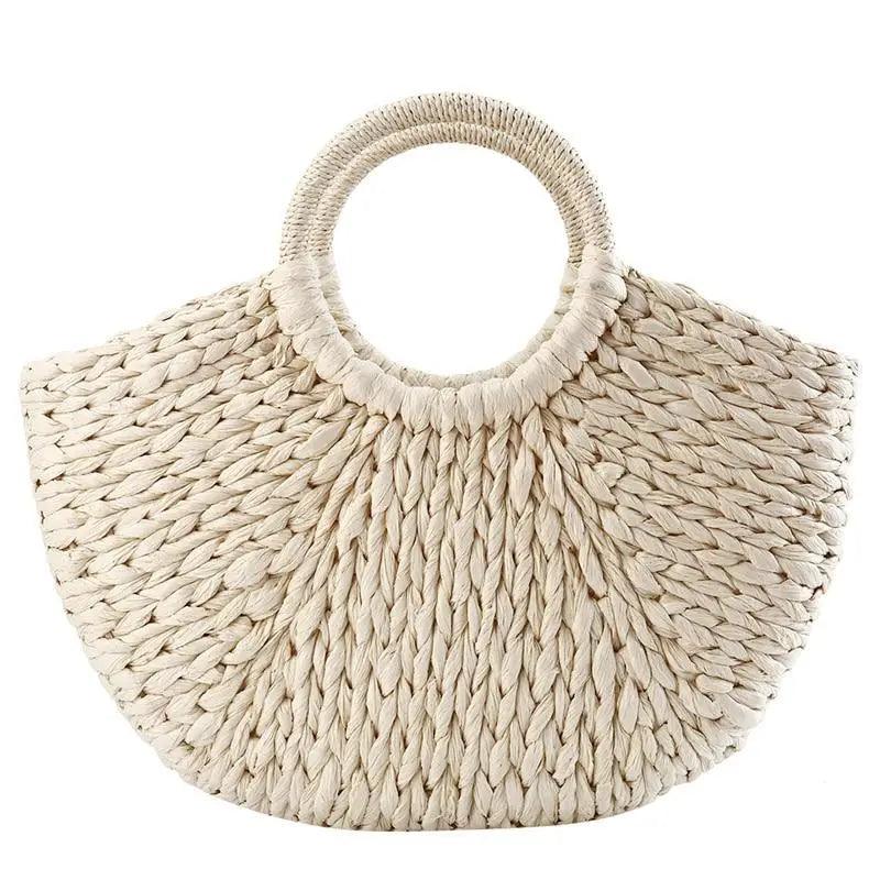 Elehant Women's Woven Wicker Straw Half Round Bag