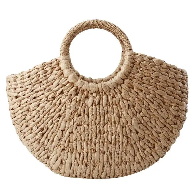 Elehant Women's Woven Wicker Straw Half Round Bag