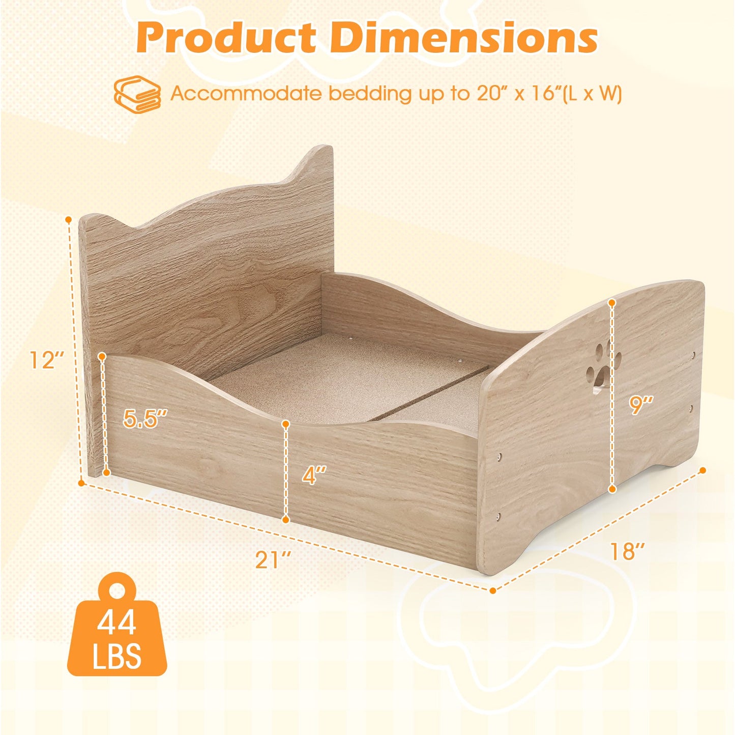 Estructura de Cama Elevada para Mascotas con Barandillas y Encantadores Cabeceros - Nogal