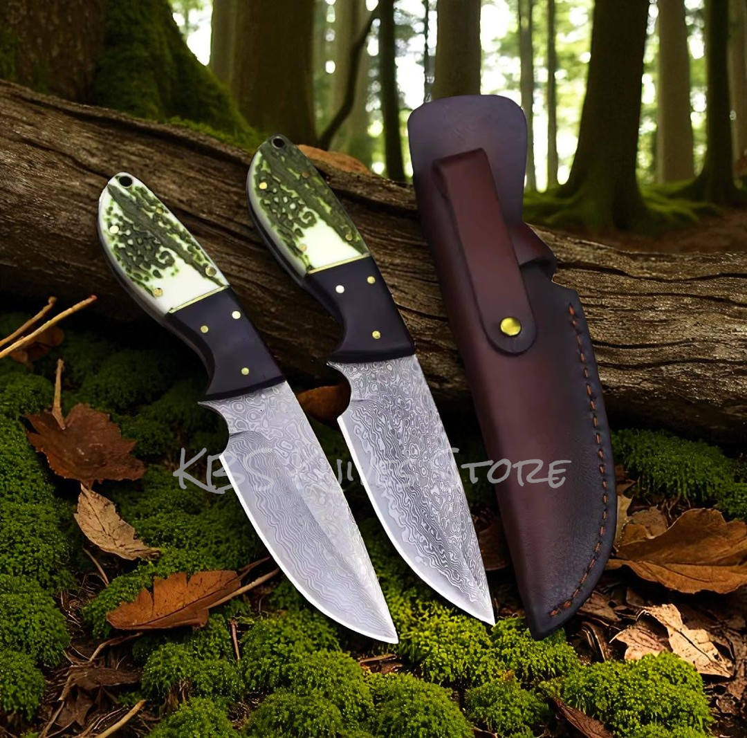 Handcrafted Damascus Steel Hunting Knife with Elk Horn & Rosewood Handle - 8.5" - Korvel