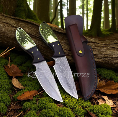 Handcrafted Damascus Steel Hunting Knife with Elk Horn & Rosewood Handle - 8.5" - Korvel