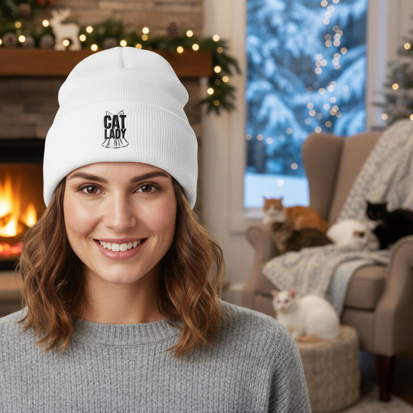 Embroidered Cat Lady Beanie
