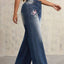 Embroidered Wide Leg Jeans - Korvel