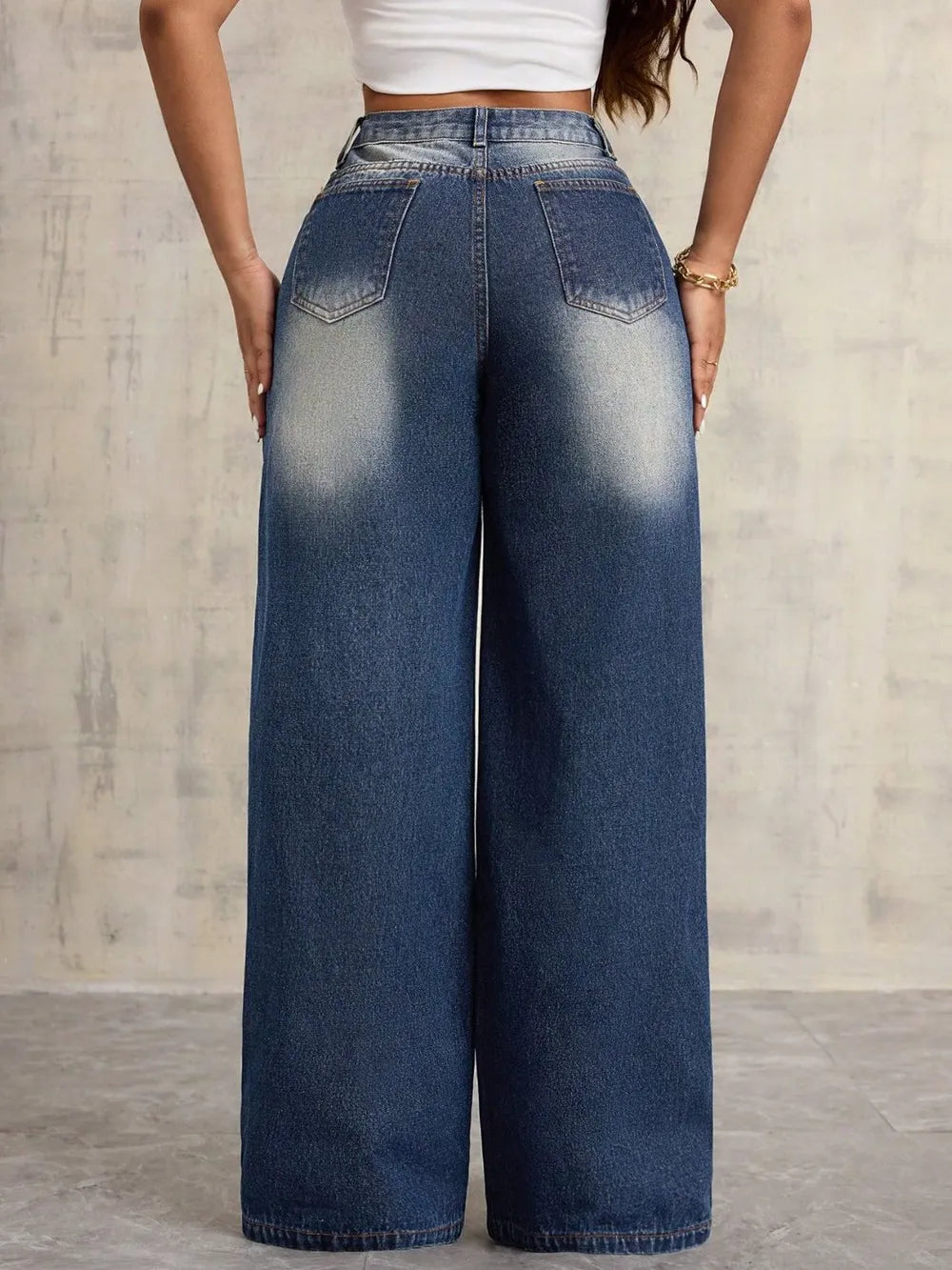 Embroidered Wide Leg Jeans - Korvel