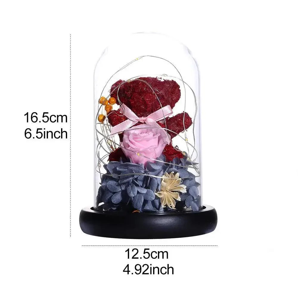 Osito de Peluche Rosa Roja Encantada en Domo de Cristal con Luz LED