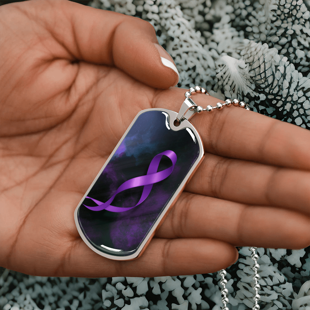 Epilepsy Awareness Dog Tag Necklace – Purple Ribbon Keepsake