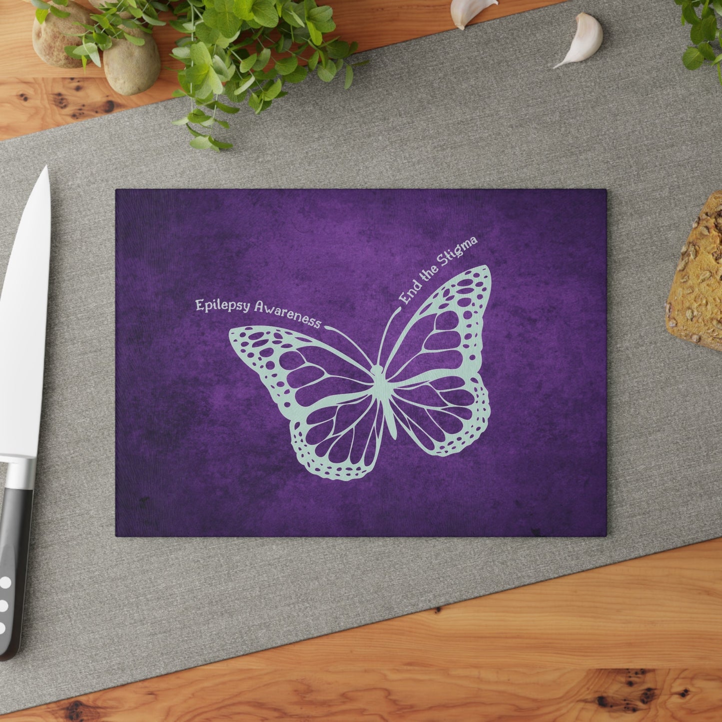 Stylish Epilepsy Awareness Glass Cutting Board - Celebrate and Educate - Korvel