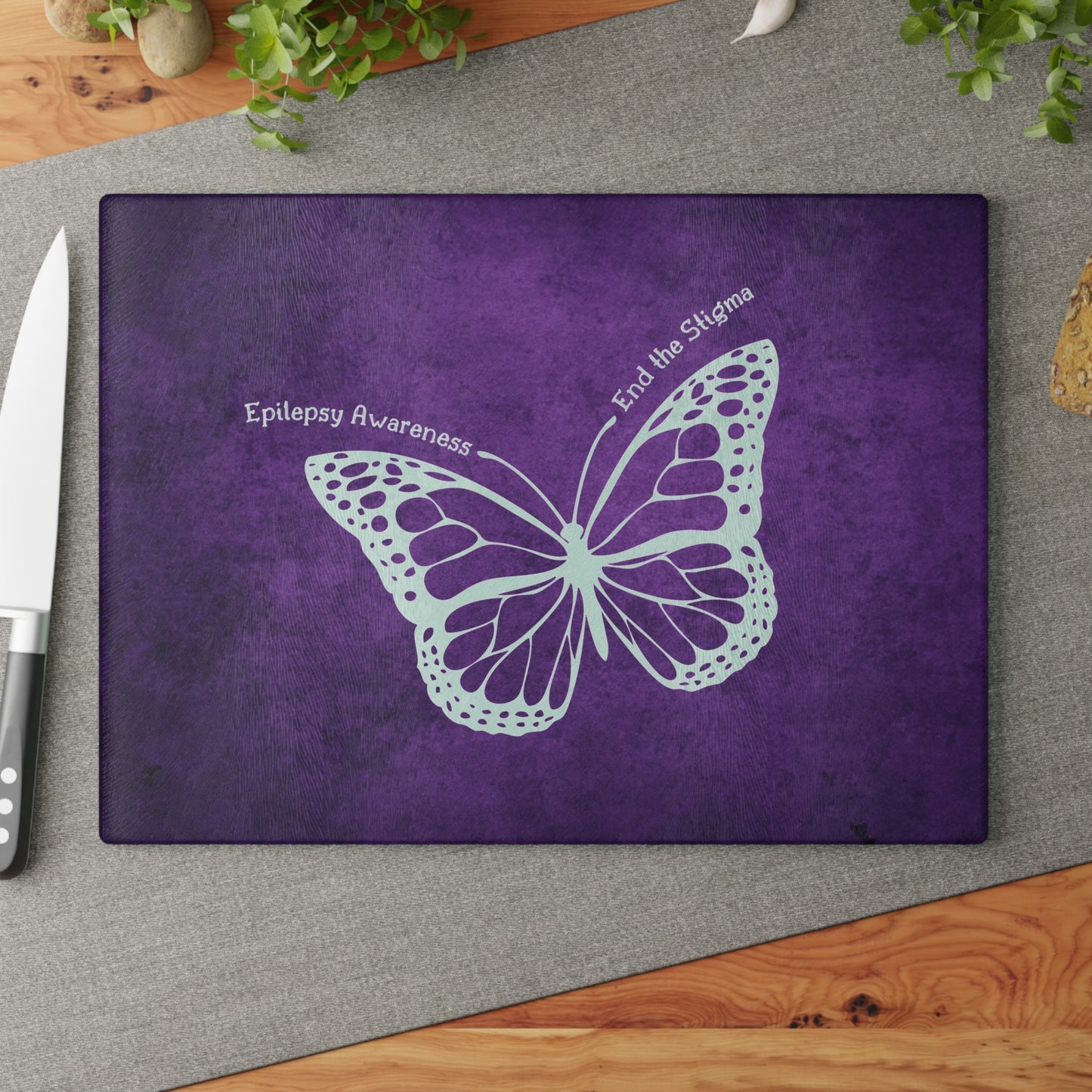 Stylish Epilepsy Awareness Glass Cutting Board - Celebrate and Educate - Korvel