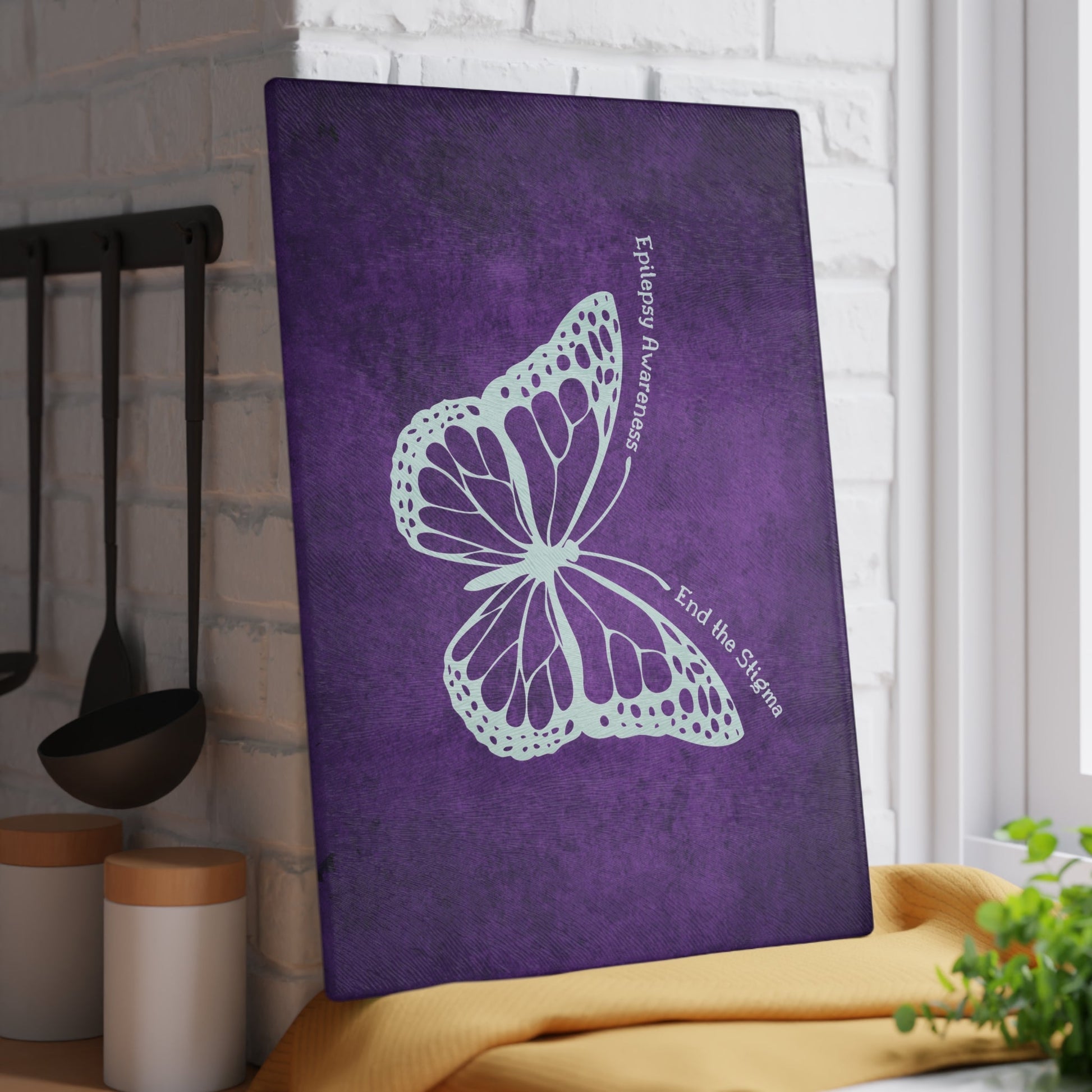 Stylish Epilepsy Awareness Glass Cutting Board - Celebrate and Educate - Korvel