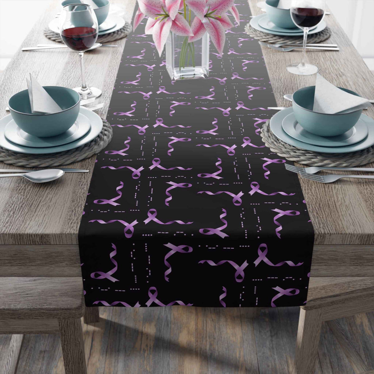 Epilepsy Awareness HOPE Morse Code Table Runner - Purple Ribbon Design