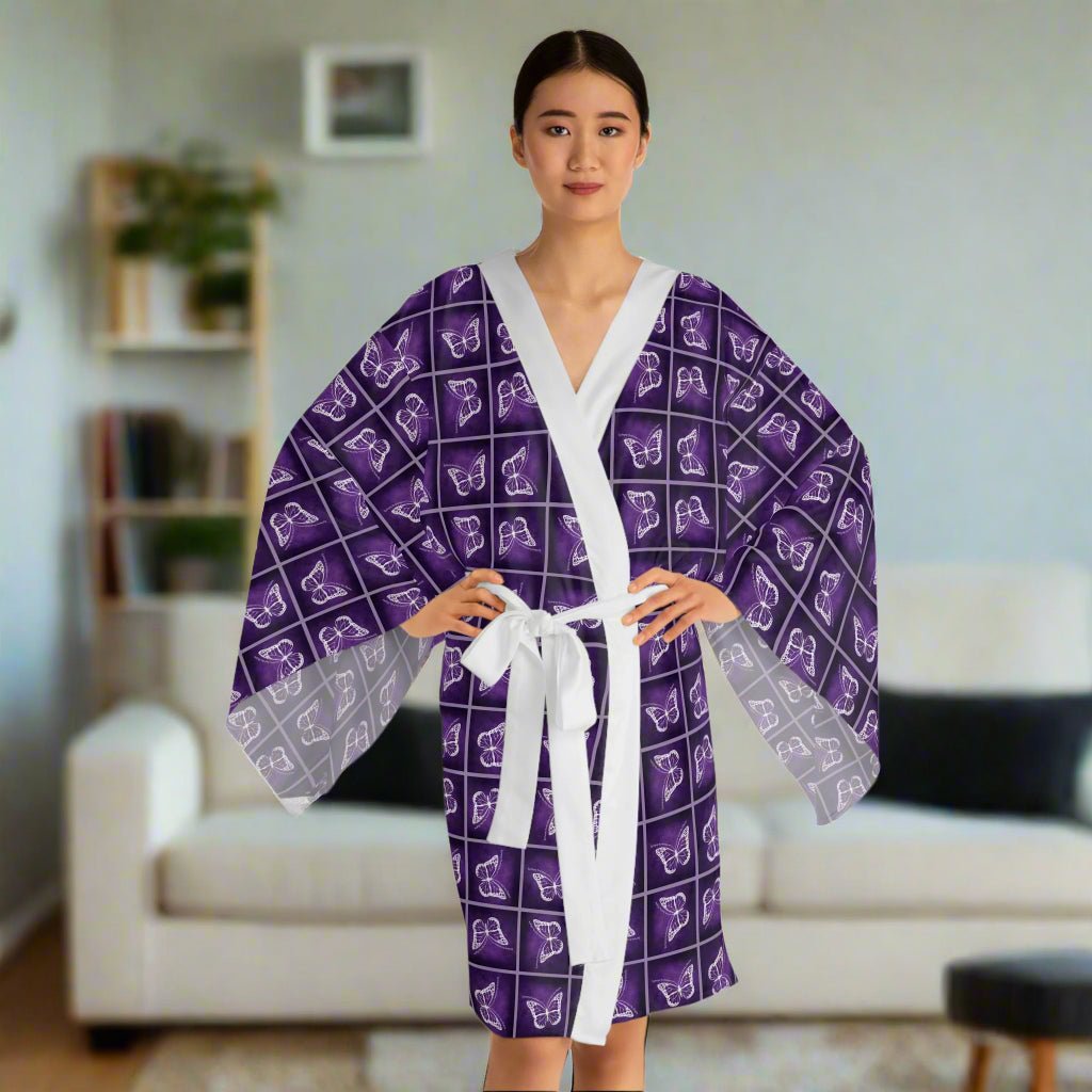 Elegant Epilepsy Butterfly Dreams Long Sleeve Kimono Robe - Korvel