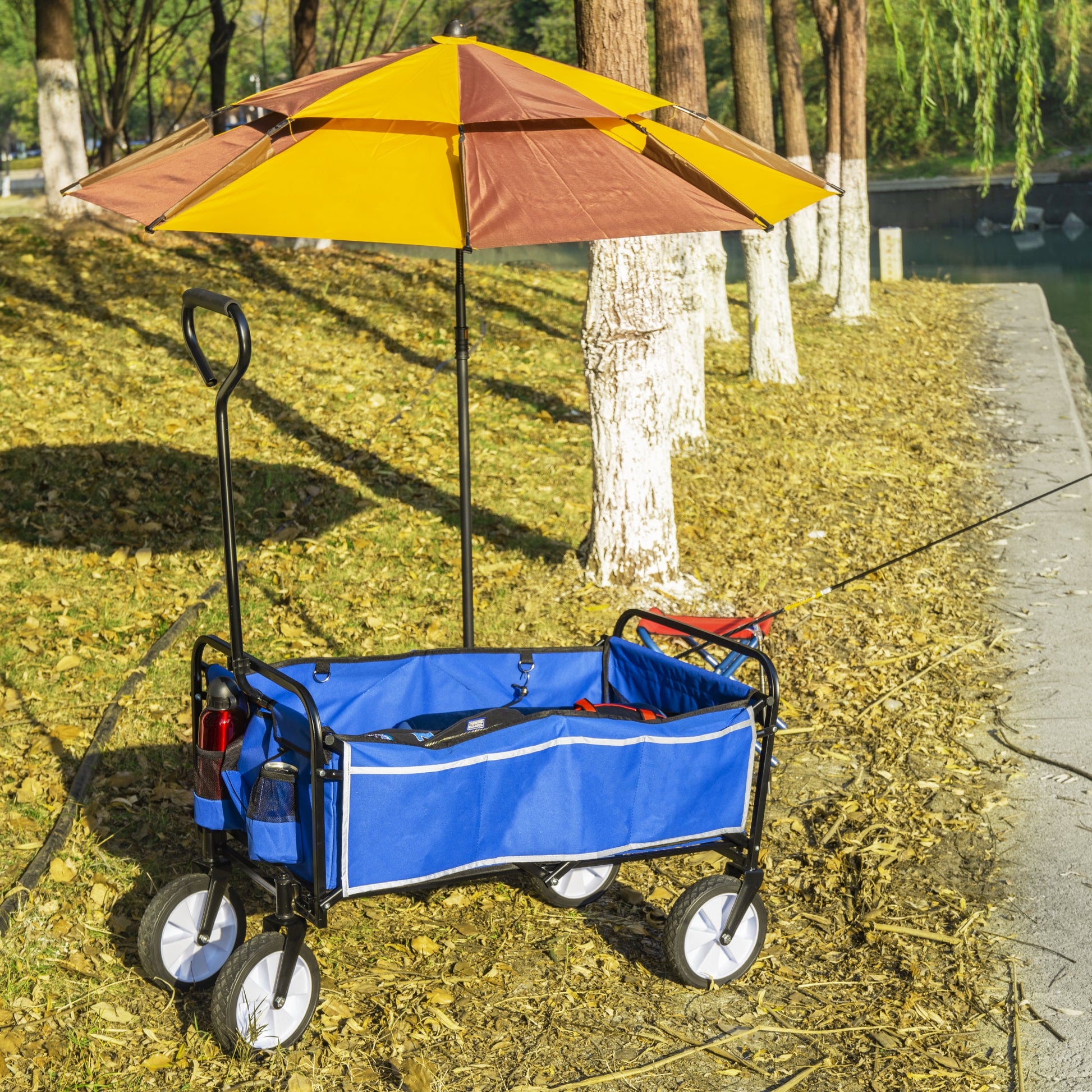Folding Wagon Garden Shopping Beach Cart   (Blue) - Korvel