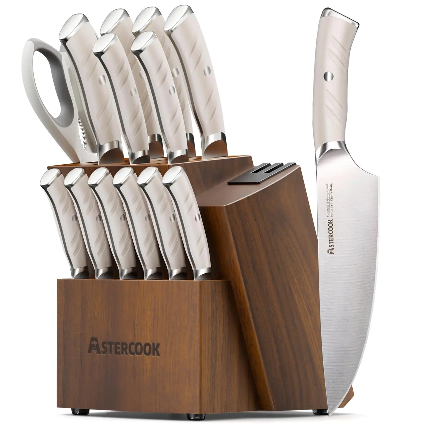 Ensemble de Couteaux Premium Astercook de 15 Pièces avec Bloc et Taille-Couteaux Double