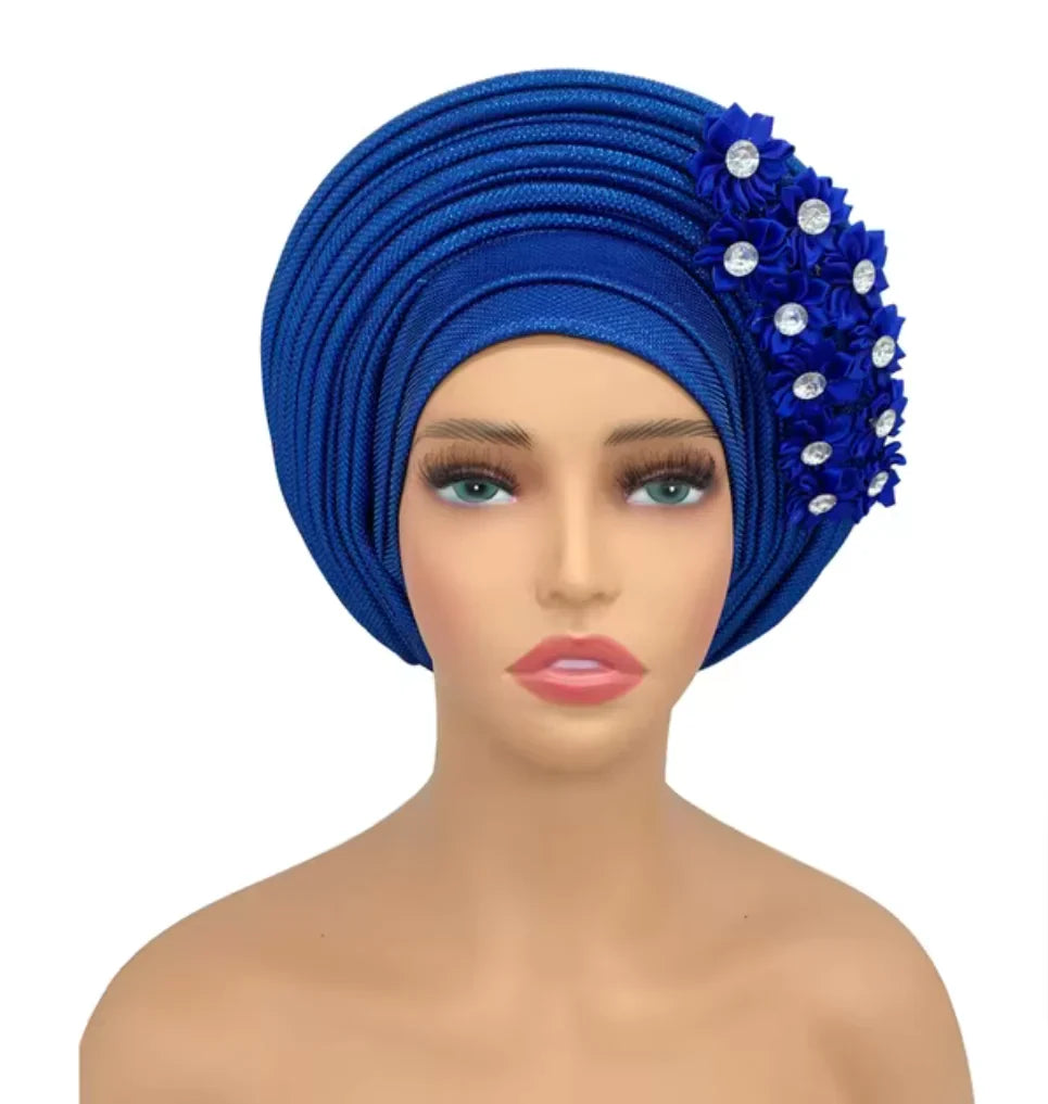Elegant Floral Auto Gele Headwrap - 2024 African Turban