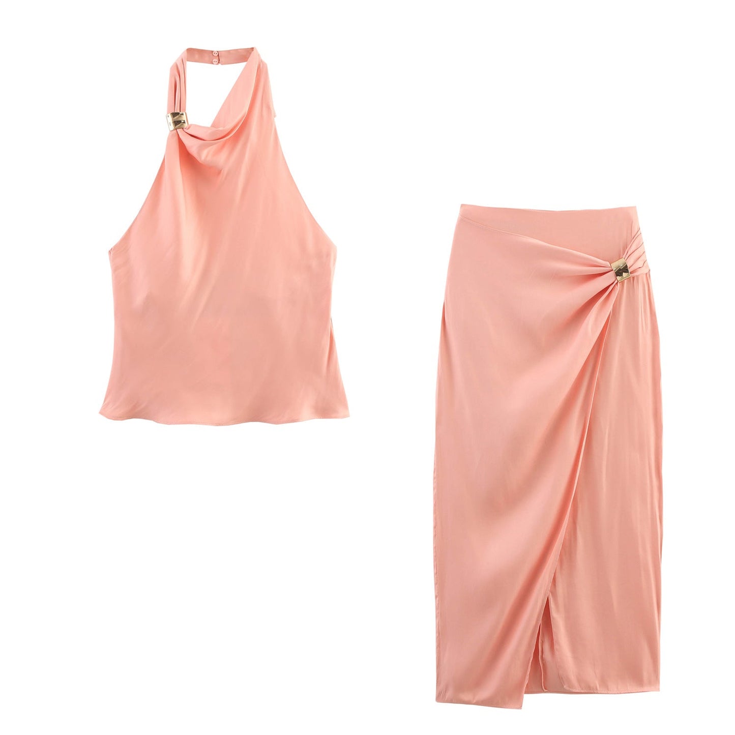 Conjunto de Chaleco Sin Mangas Rosa Chic y Falda de Cintura Alta