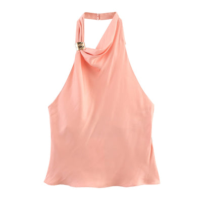 Chic Pink Sleeveless Vest and High Waist Skirt Set