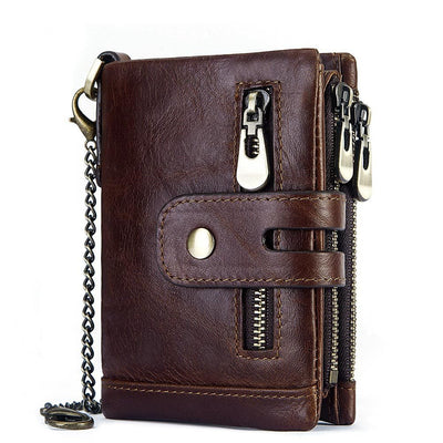 European and American first-layer kraft card bag men's short genuine leather wallet Father's Day gift - Korvel