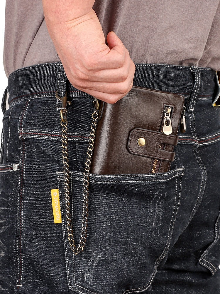 European and American first-layer kraft card bag men's short genuine leather wallet Father's Day gift - Korvel