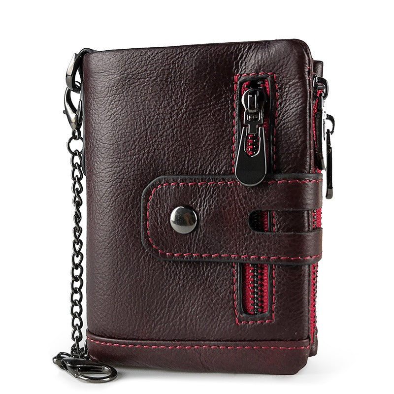 European and American first-layer kraft card bag men's short genuine leather wallet Father's Day gift - Korvel