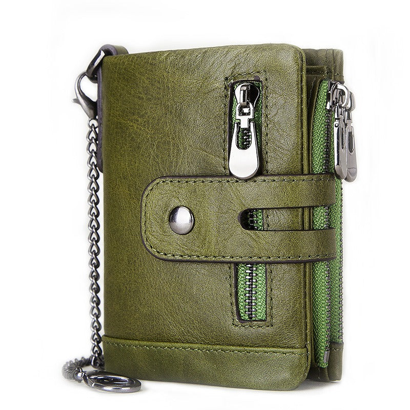 European and American first-layer kraft card bag men's short genuine leather wallet Father's Day gift - Korvel