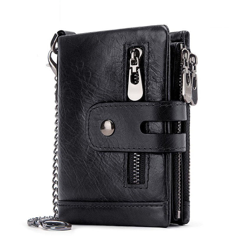 European and American first-layer kraft card bag men's short genuine leather wallet Father's Day gift - Korvel
