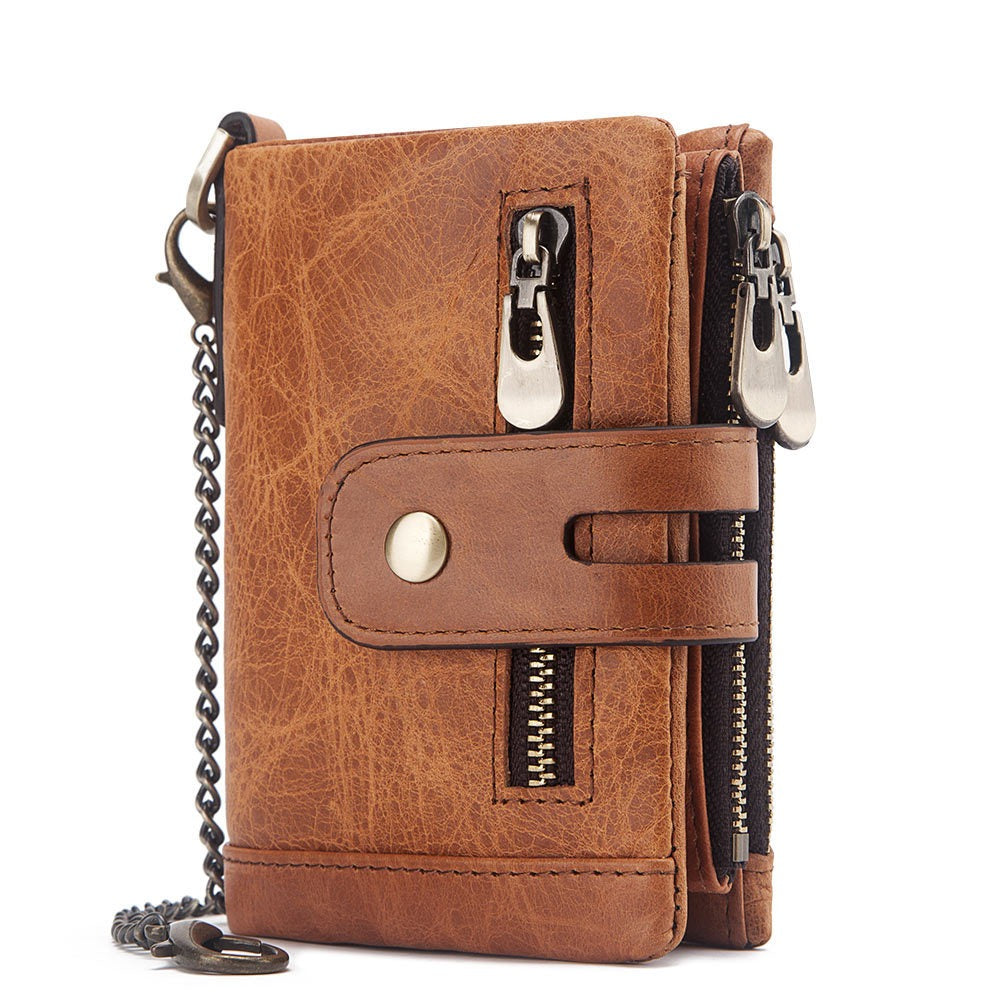 European and American first-layer kraft card bag men's short genuine leather wallet Father's Day gift - Korvel