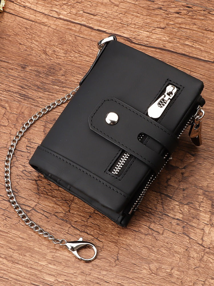 European and American first-layer kraft card bag men's short genuine leather wallet Father's Day gift - Korvel
