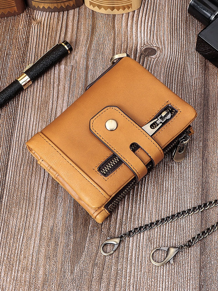 European and American first-layer kraft card bag men's short genuine leather wallet Father's Day gift - Korvel