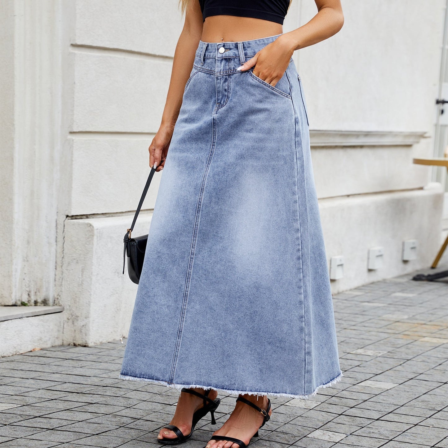 Falda de mezclilla de cintura alta para mujeres - Elegante y versátil