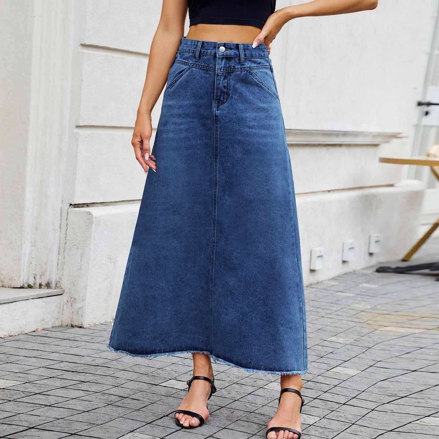 Falda de mezclilla de cintura alta para mujeres - Elegante y versátil