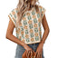 Elegante Top de Punto Floral con Cuello Redondo para Mujeres