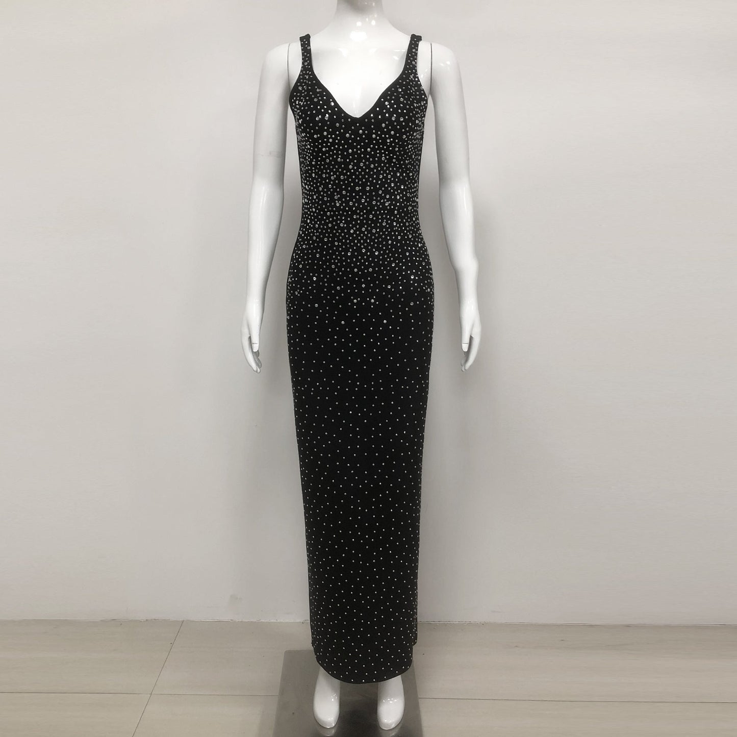 European and American sexy fashion socialite temperament hot diamond suspender backless long dress women's dress - Korvel