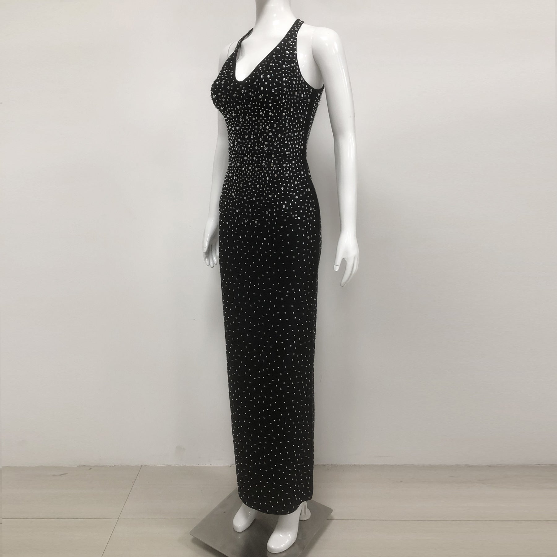European and American sexy fashion socialite temperament hot diamond suspender backless long dress women's dress - Korvel