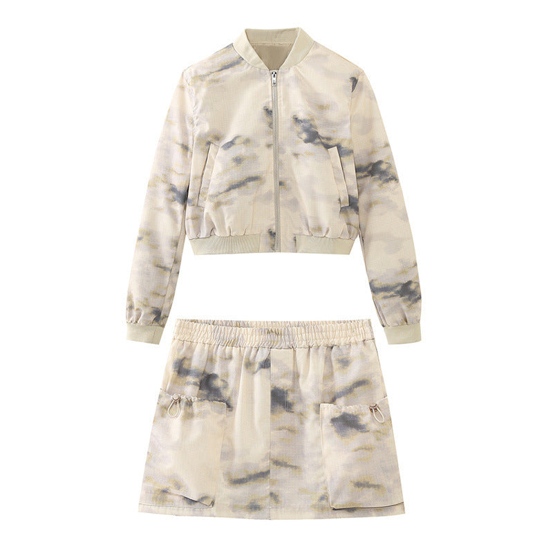 European and American style women's fashion casual tie dye jacket jacket, half skirt set - Korvel