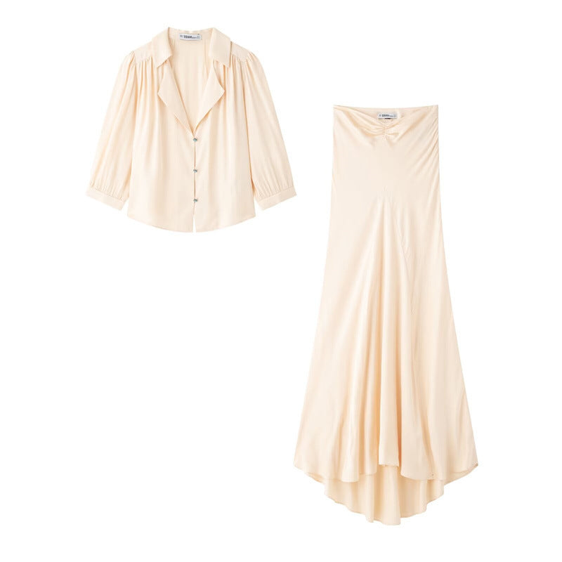 Ensemble Chemise Décontractée et Jupe Plissée pour Femmes Chic