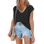 European and American V-neck Short Sleeved Striped Top