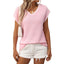 European and American V-neck Short Sleeved Striped Top