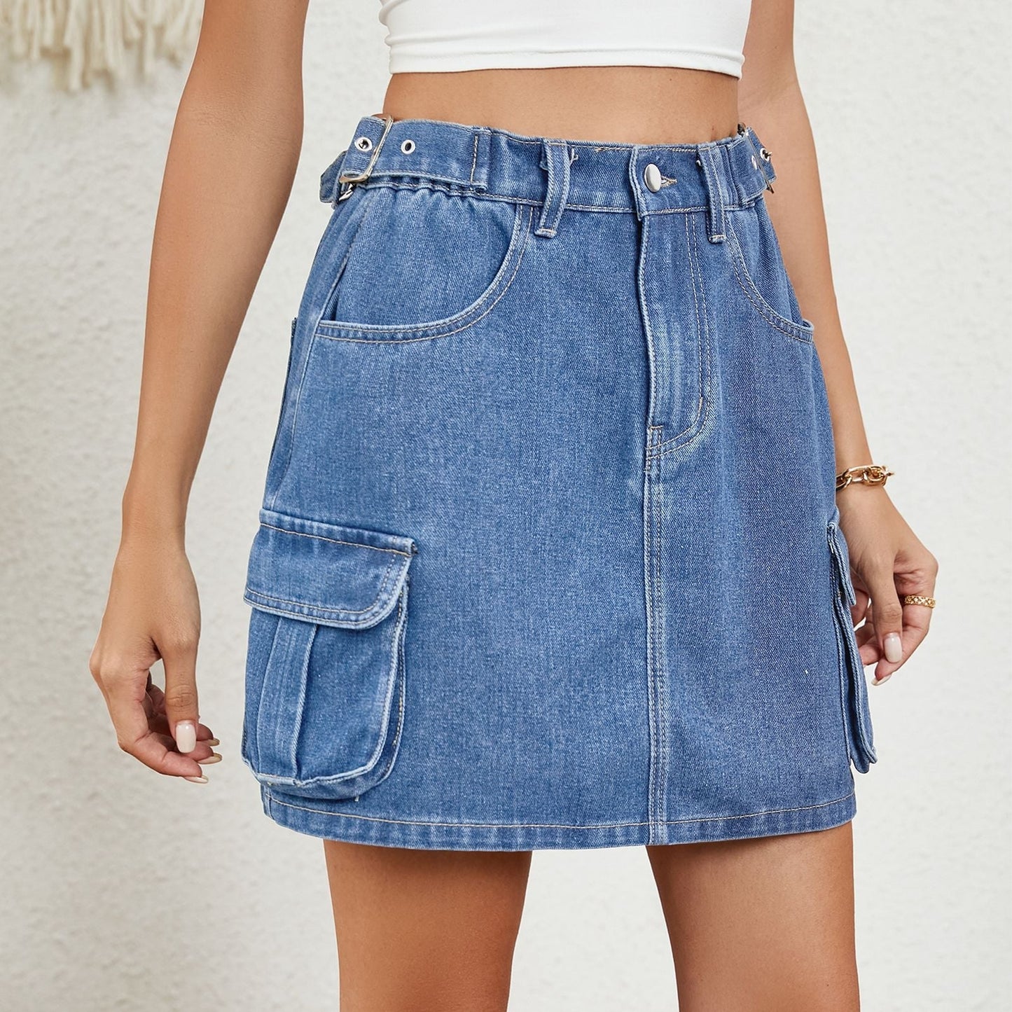 Jupe en denim courte ajustable pour femmes
