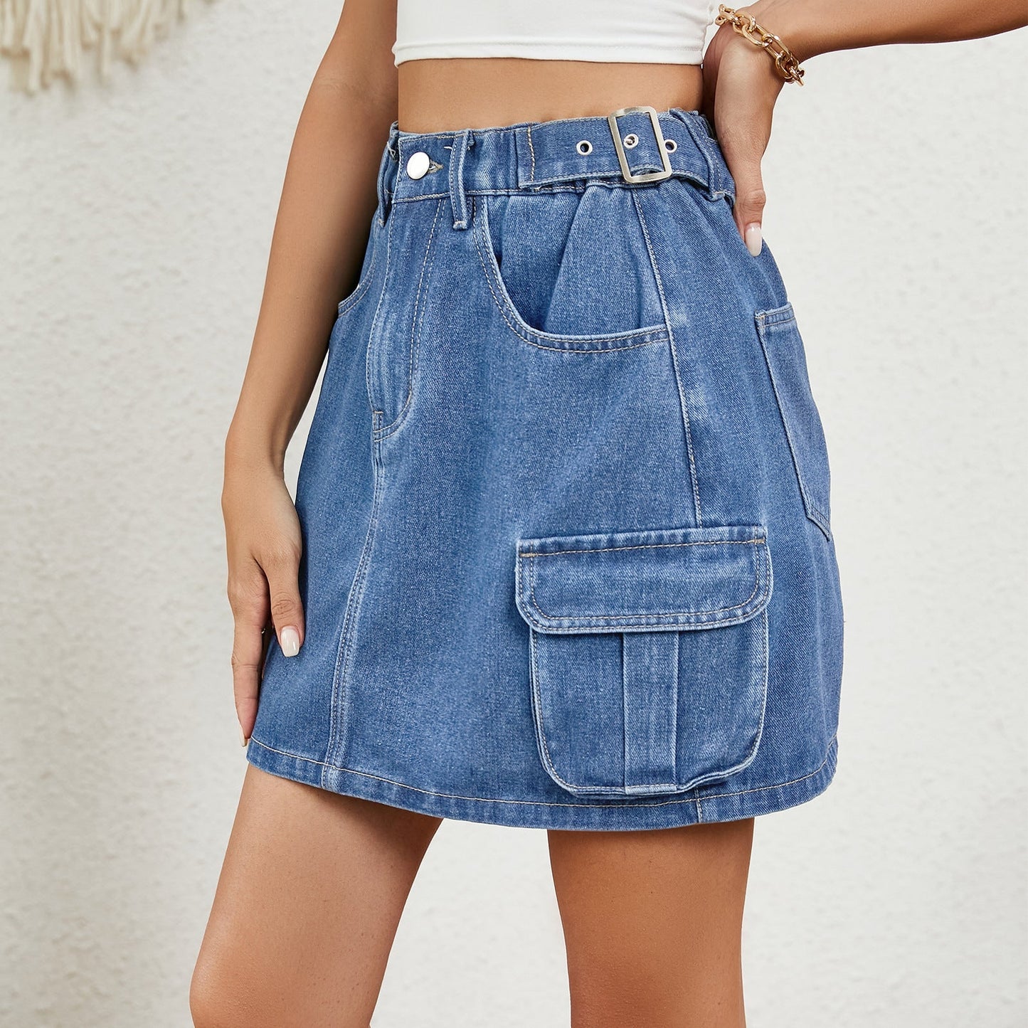 Jupe en denim courte ajustable pour femmes