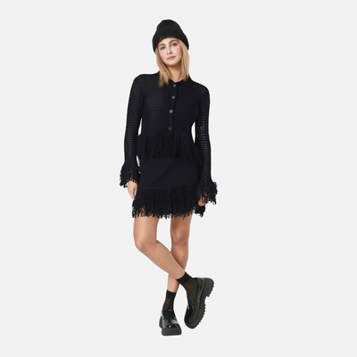 Versatile Women's Tassel Knit Sweater and Skirt Set