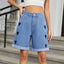 European and American women's perforated rolled edge five quarter denim shorts casual pants - Korvel