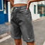 European and American women's perforated rolled edge five quarter denim shorts casual pants - Korvel