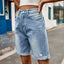 European and American women's perforated rolled edge five quarter denim shorts casual pants - Korvel