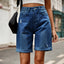 European and American women's perforated rolled edge five quarter denim shorts casual pants - Korvel