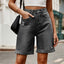 European and American women's perforated rolled edge five quarter denim shorts casual pants - Korvel