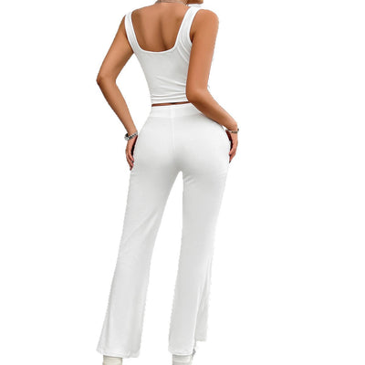 European and American yoga style sleeveless vest slightly flared pants set - Korvel