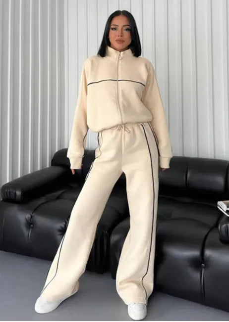 Conjunto de Cárdigan de Manga Larga con Media Cuello y Pantalones para Mujer